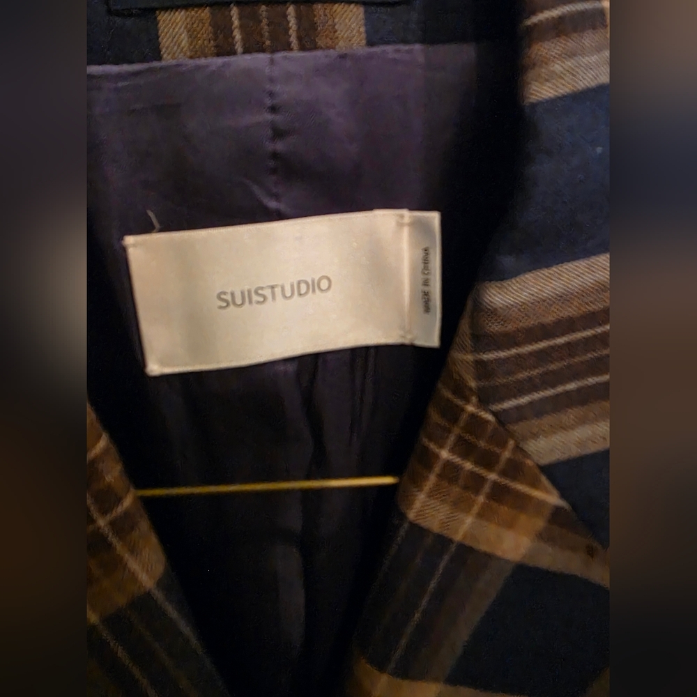 SuisStudio Navy and Brown Plaid Blazer